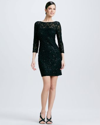 Aidan Mattox Sequined Lace Cocktail Dress - Lyst