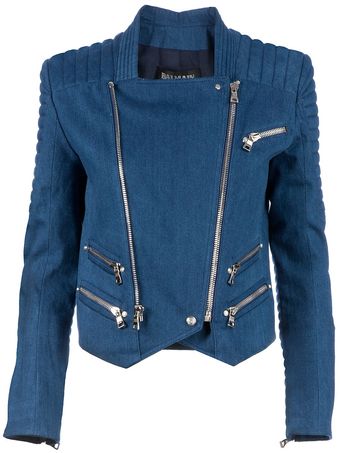 Balmain Denim Biker Jacket - Lyst