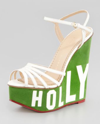Charlotte Olympia Hollywood Lettered Wedge Sandal - Lyst