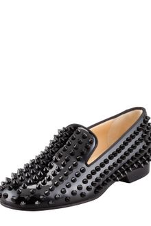 Christian Louboutin Rolling Spikes Patent Smoking Slipper Black - Lyst