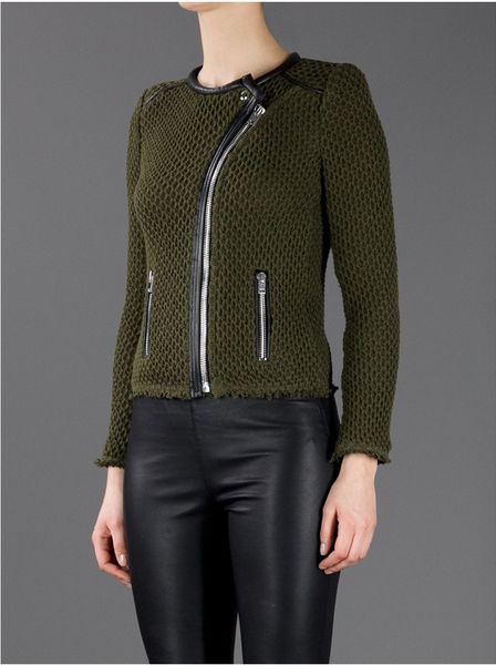 Iro Textured Knit Biker Jacket in Green Lyst