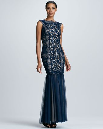 Tadashi Shoji Lace Tulle Mermaid Gown - Lyst