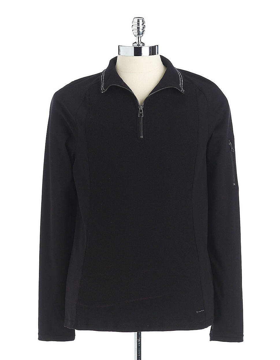 Calvin Klein Ribbed Quarter Zip Cotton Mockneck Sweater in Black for