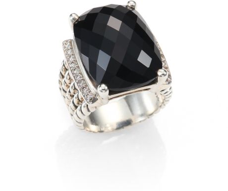 ... Yurman Black Onyx Diamond Sterling Silver Ring in Black (black onyx