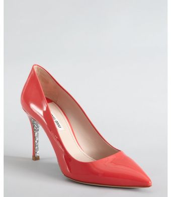 Miu Miu Coral Pink Patent Leather and Glitter Sole Pumps - Lyst