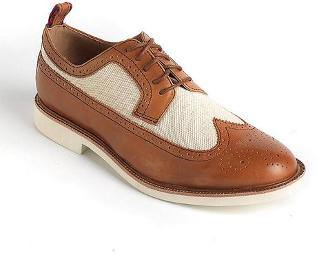 Polo Ralph Lauren Torrington Leather and Linen Wingtip Oxfords in Brown