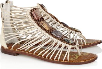 Sam Edelman Hazel Stone and Beadembellished Leather Sandals - Lyst