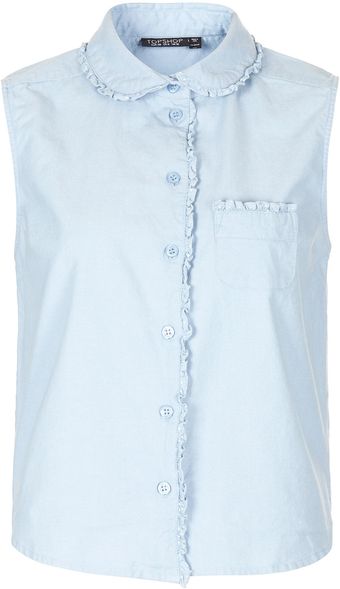 Topshop Chambray Frill Collar Shirt - Lyst