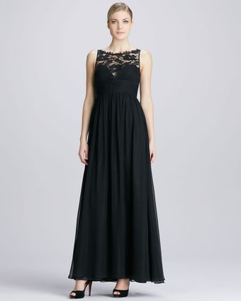 Aidan Mattox Sleeveless Lace Illusion Neck Gown - Lyst