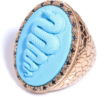 Amedeo Black Diamond and Goldplated Snake Cameo Ring - Lyst