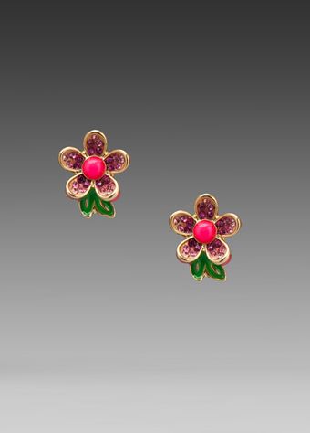 Juicy Couture Colorful Pave Flower Stud Earring in Neon Pink - Lyst