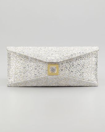 Kara Ross Stretch Prunella Embroidered Glitter Clutch Bag Silve - Lyst