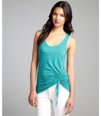 Three Dots Green and Brown Striped Cotton Blend Drawstring Tank - Lyst