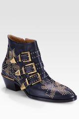  Studded Leather Buckle Ankle Boots