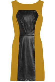 Milly Nina Leather Paneled Crepe Dress - Lyst