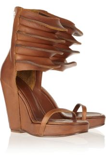 Rick Owens Ribbed Leather Wedge Sandals - Lyst