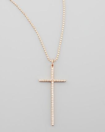 Sydney Evan Medium Rose Gold Diamond Cross Pendant Necklac - Lyst