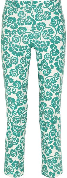 Tory Burch Walton Printed Stretch cotton Piqué Straight leg Pants - Lyst
