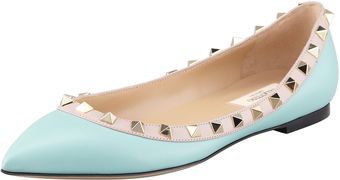 Valentino Leather Rock Stud Ballerina Flat Sky Blu - Lyst