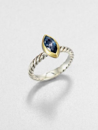 David Yurman Marquis Hampton Blue Topaz 18k Gold Sterling Silver Ring - Lyst