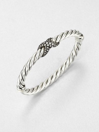 David Yurman Diamond Sterling Silver Bangle Bracelet - Lyst