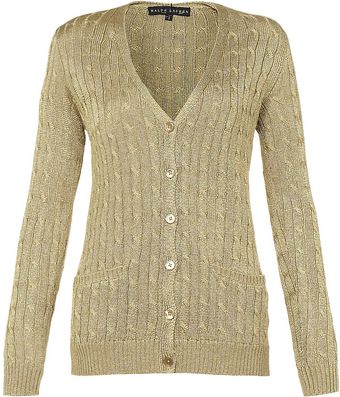 Ralph Lauren Black Label Metallic Cable Knit Cardigan - Lyst