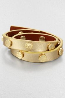 Tory Burch Double Wrap Metallic Leather Bracelet Gold - Lyst