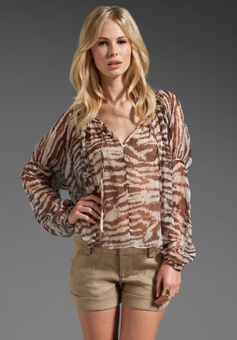 Haute Hippie Lace Front Peasant Blouse in Brown Combo - Lyst