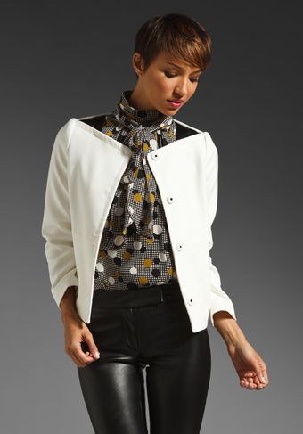 Milly Double Weave Janie Leather Trim Jacket in Ecru - Lyst