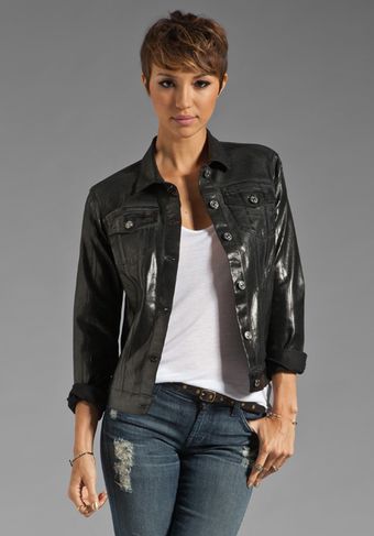 7 For All Mankind Moto Denim Jacket in Black Lacquer - Lyst