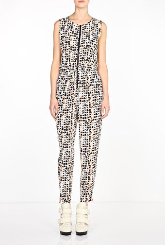 DKNY Safari Geometric Printed Silk Jumpsuit - Lyst