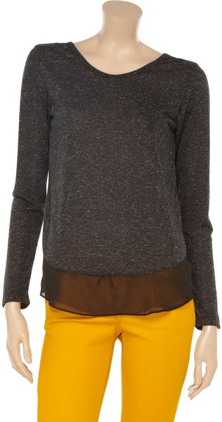 LNA Celine Chiffontrimmed Jersey Top - Lyst