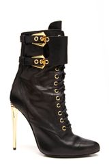 Balmain Pointed Toe Lace Up Leather Boots