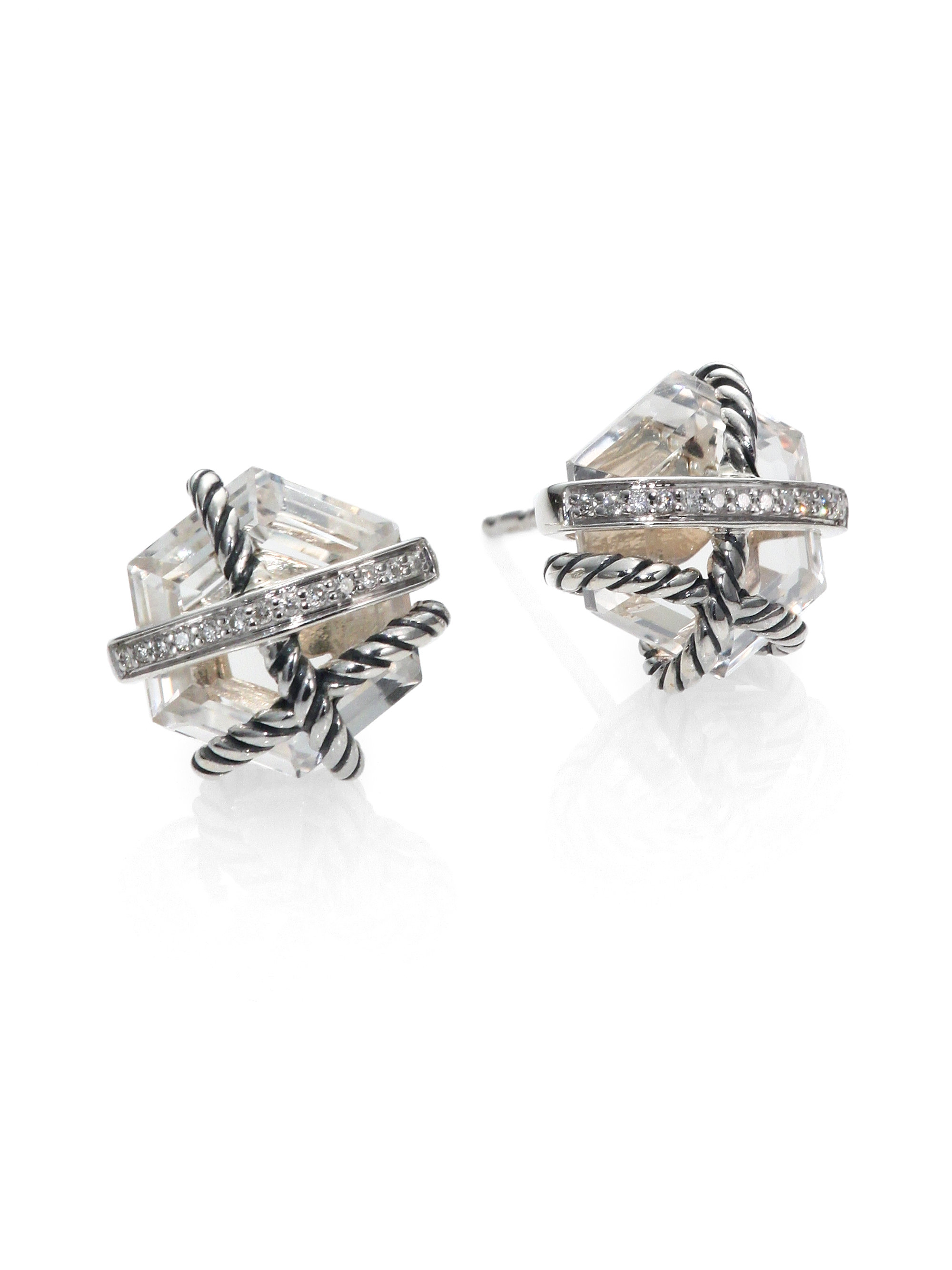 David Yurman Diamond and Sterling Silver Earrings in Silver (no color)