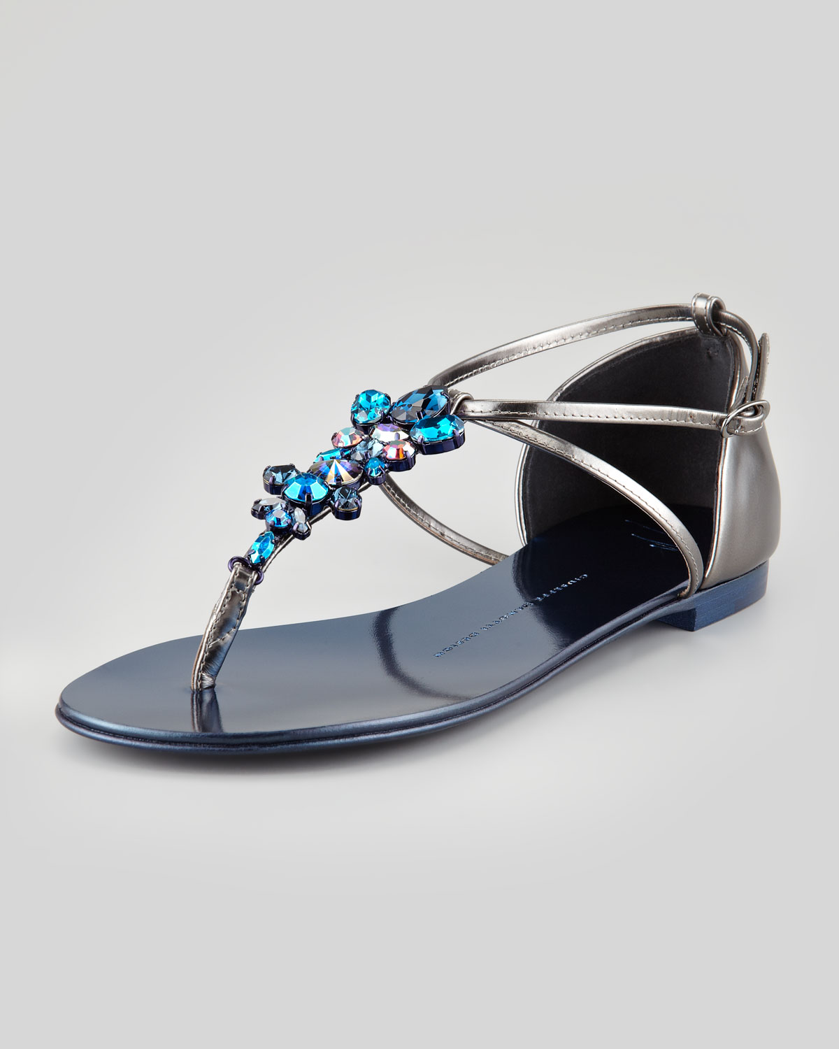 Giuseppe Zanotti Jeweled Flat Thong Sandal Blue in Silver (BLUE ...
