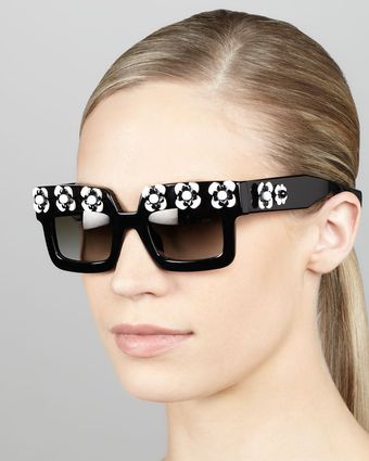 Prada Flower Square Sunglasses Black/white - Lyst