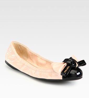 Prada Bicolor Patent Leather Bow Ballet Flats - Lyst