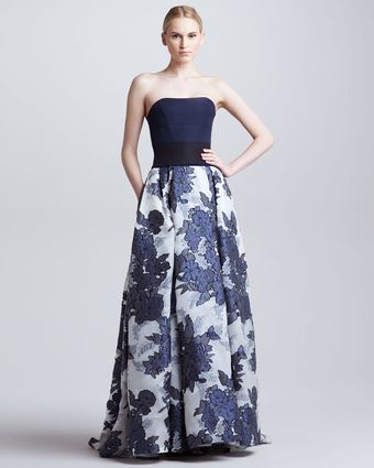 Carolina Herrera Floral Jacquard Organza Strapless Gown - Lyst