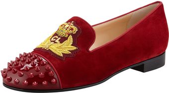 Christian Louboutin Intern Spiked Velvet Red Sole Loafer Red - Lyst