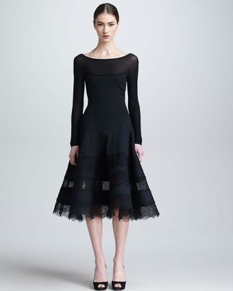 Donna Karan New York Lace Jersey Longsleeve Dress - Lyst