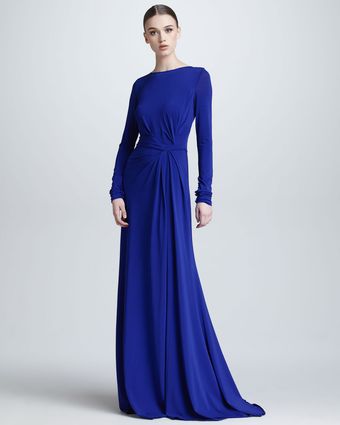 Elie Saab Long Sleeve Gathered Jersey Gown - Lyst