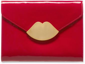 Lulu Guinness Red Patent Leather Small Envelope Clutch - Lyst