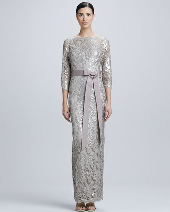 Tadashi Shoji Sequined Lace Boatneck Gown - Lyst