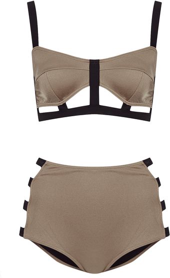 Topshop Gunmetal Slinky Cage Bikini - Lyst