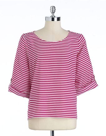 Calvin Klein Striped Rolltab Blouse - Lyst