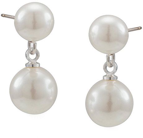 pearl earrings drop double faux carolee lisa