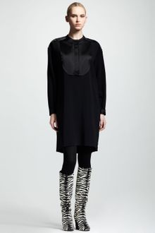 Lanvin Satin Bib Belted Dress - Lyst