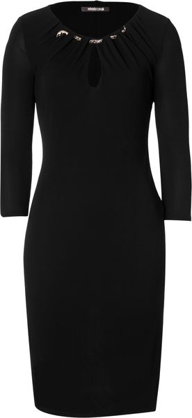 Roberto Cavalli Dress with Snake Embellished Collar in Black - Lyst