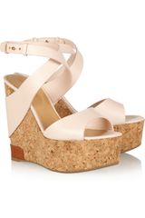 Sergio Rossi Leather and Cork Wedge Sandals