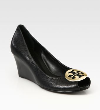Tory Burch Sally 2 Leather Logo Wedge Pumps - Lyst